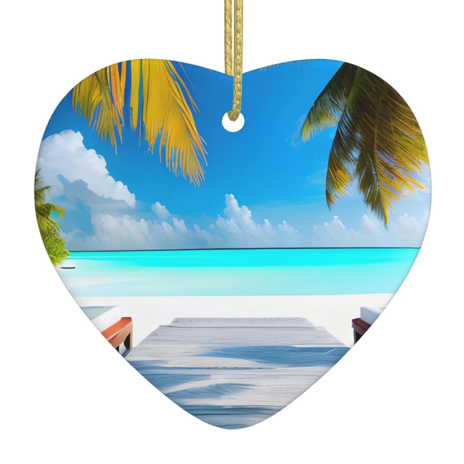 Maldives Holidays Ceramic Christmas Heart Pendant with Silk Thread, Christmas Tree Home Decoration