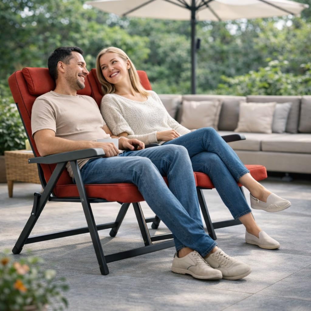 MA MAISON Sedia Reclinabile Imbottita 122x60x61 cm - con Poggiatesta, 6 Posizioni, Braccioli Ergonomici, Struttura in Acciaio, per Interno, Esterno - Made in Italy ROSSO
