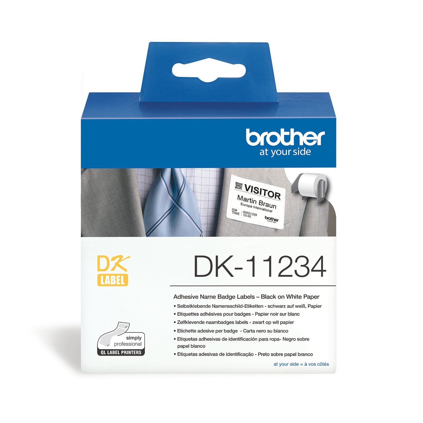 Brother DK-11234 Roll of Black On White 60mm x 86mm Adhesive Visitor Badge Label