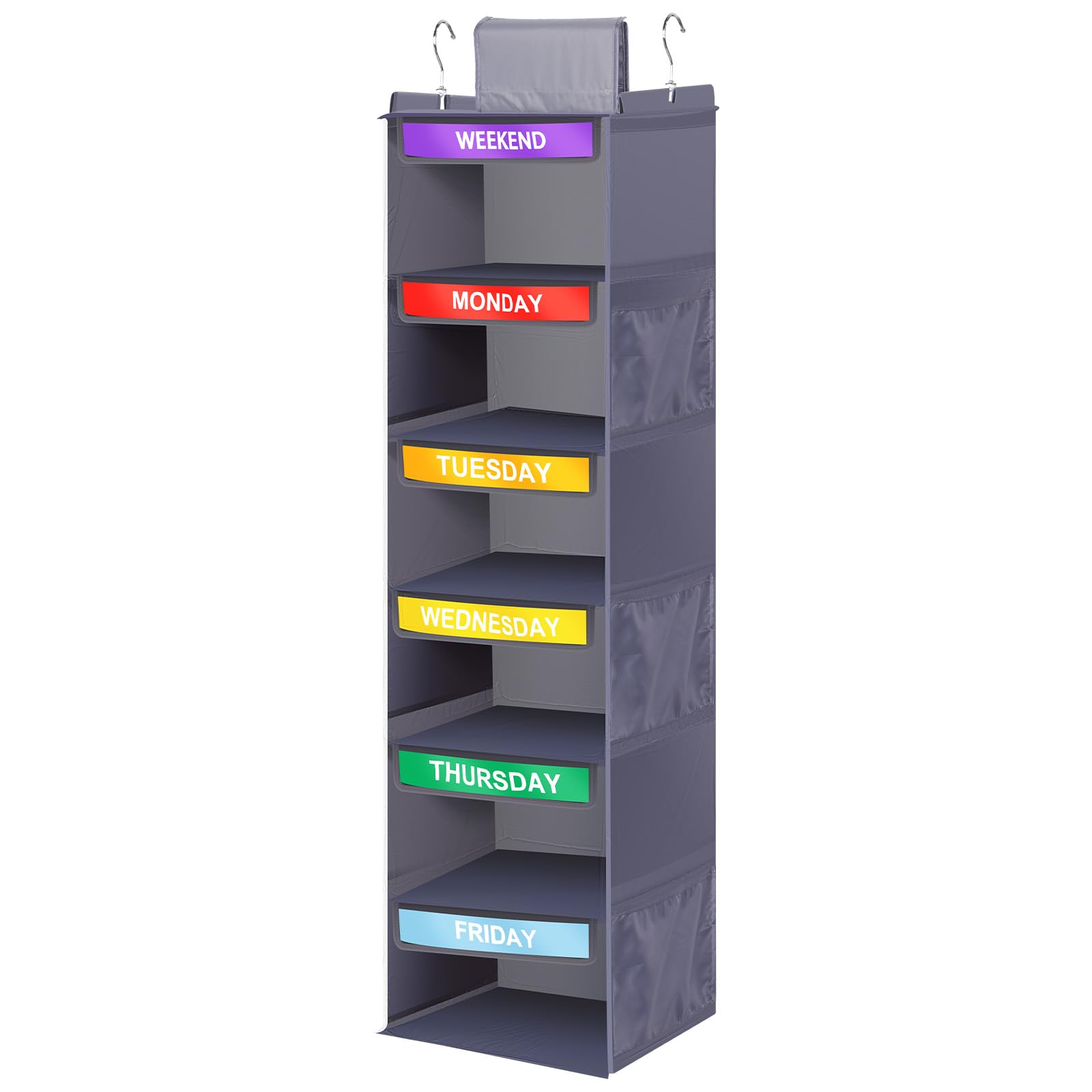 6 Shelf Weekly Clothes for Kids, Hanging Wardrobe Storage Organiser(grey)