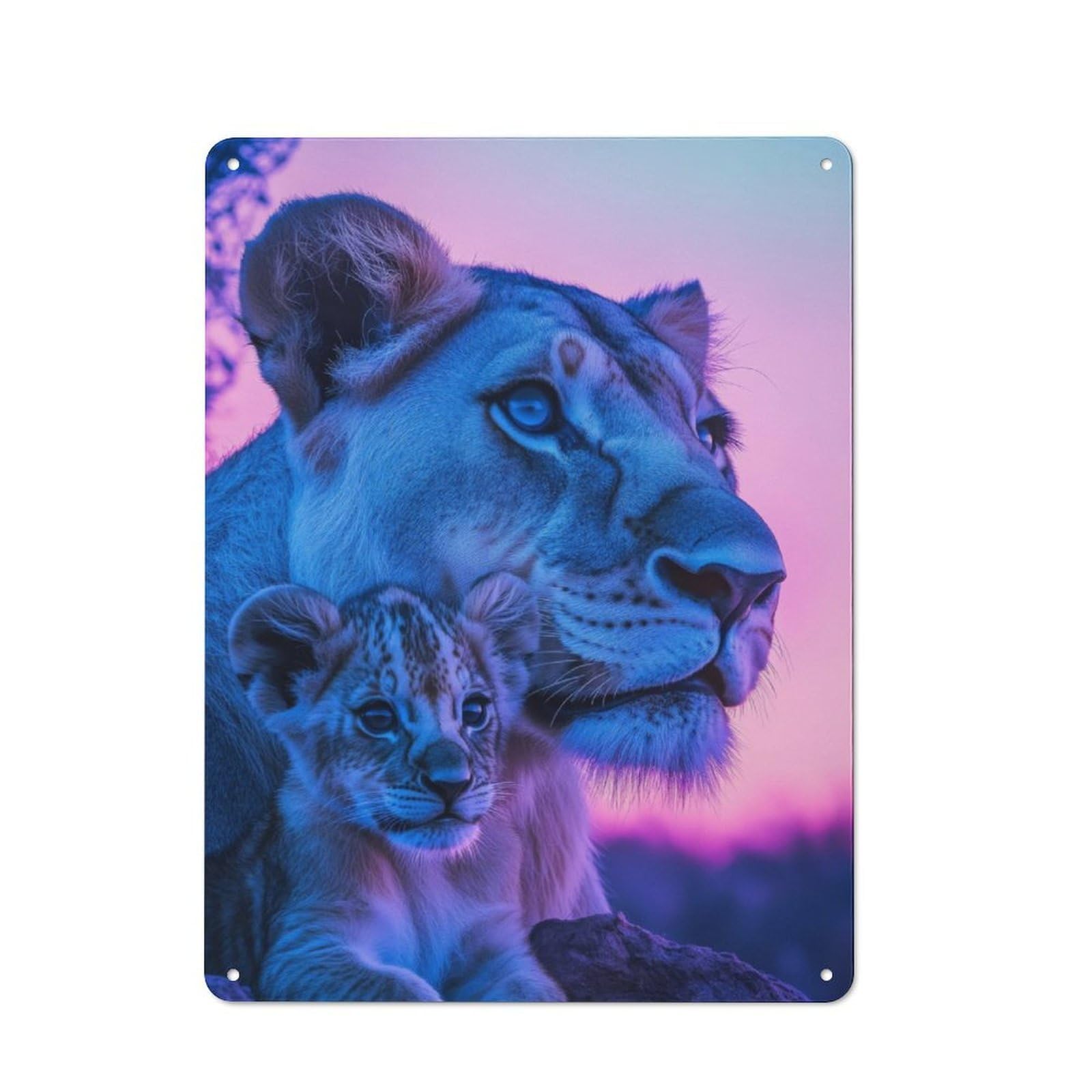 Junmoney Lioness And Cub Tin Wall Plaque 40X30cm With For Café Or Home Bar, For Themed Room Decoration, For Living Room And Hallway Decor