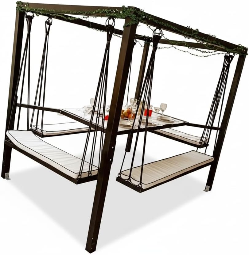 swing table, garden family swing, restourant swing table, cafe wooden table, farmhouse decor, porch patio table, home garden interiordesign