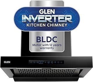 Glen Chimney Auto Clean Filterless Chimney with 1 Year on product & 12 Year on motor, Inverter Technology, BLDC Motor 1400 m3/h - Black 76cm (6053 BL BLDC AC)
