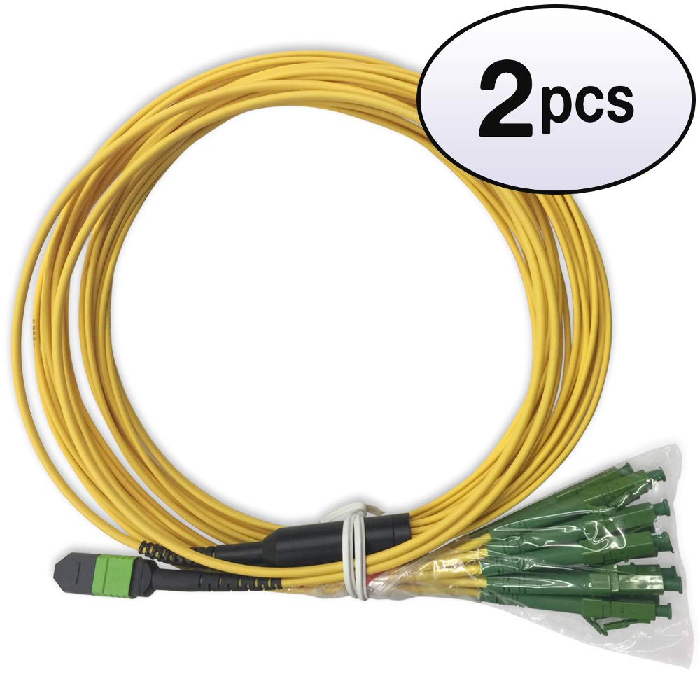 (2 Pack) Fiber Optic MPO(12C)-LC/UPC Trunk Cable, 12 core, SM 9/125, LSOH, Male-Male 2M