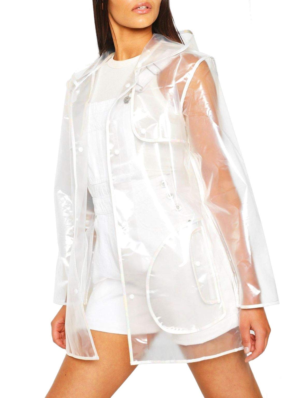 Ss7 Women's Pearl Transparent Rain Mac With Trim