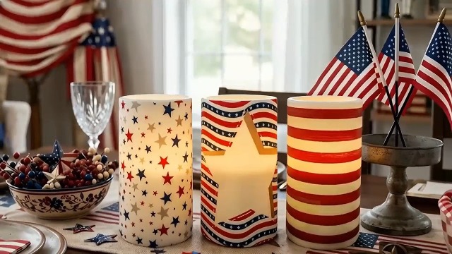 Image of Patriotc 4th of July Flameless Pillar Candle with Timer Remote