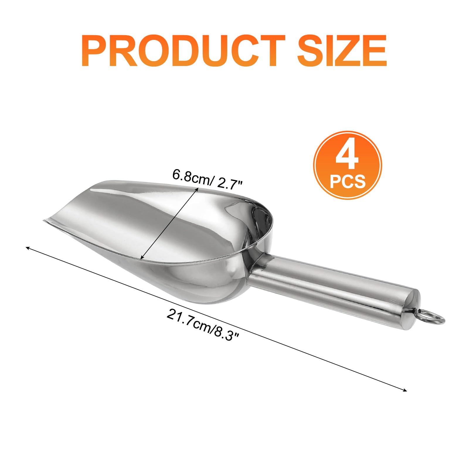 QUARKZMAN 4pz Paletta per Ghiaccio in Metallo, 8.2" x 2.7" Paletta per Ghiaccio in Acciaio Inossidabile per Uso in Cucina Feste Bar Matrimonio, Argento