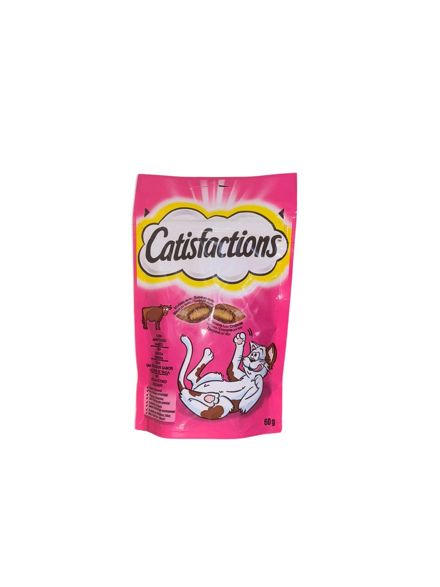Snack pour chats adultes et chiots Catisfactions | 12 sachets de 60 grammes par goût assortis.