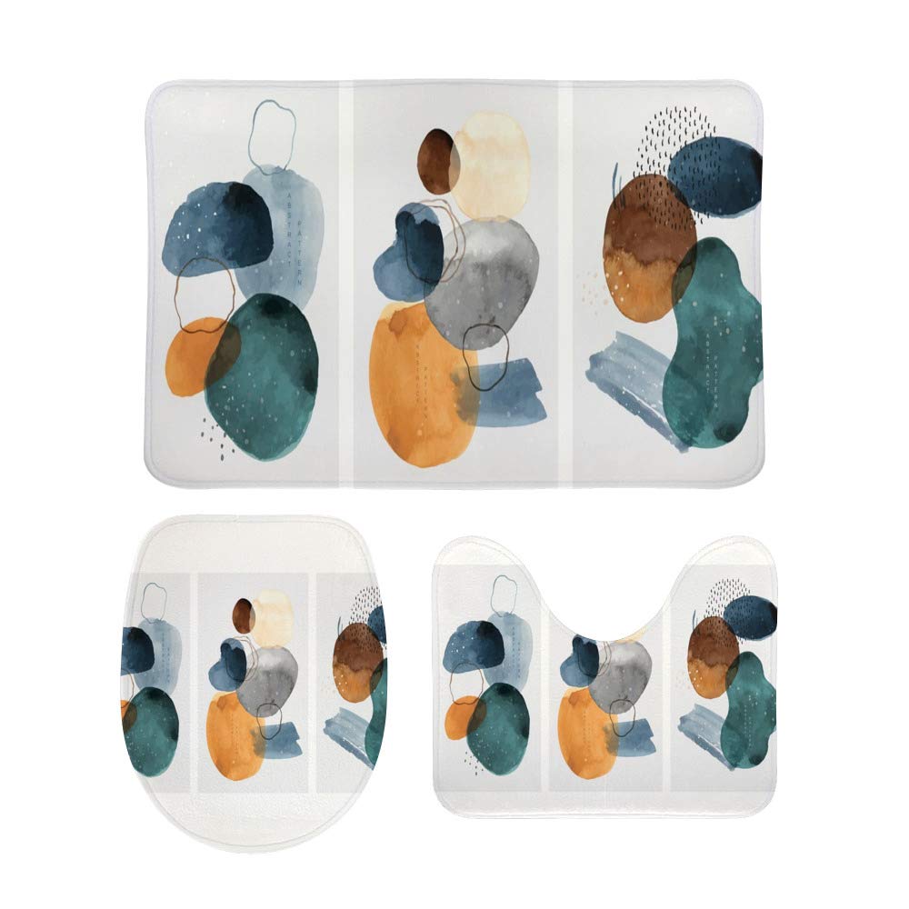 Tapis de salle de bain 3 pièces lavable avec contour U et couvercle WC