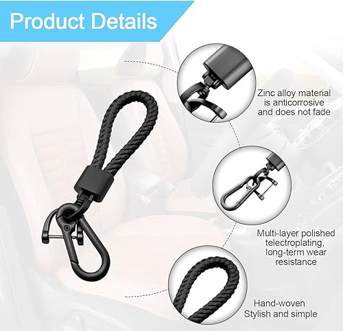 Miniatura 4 de Llavero de llaves de coche con bellota y trenzado en paracord, llavero de cuero trenzado grueso para hombres y mujeres, adecuado para todos los
