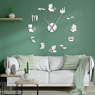 The Geeky Days Nail Tool Polish Makeup Acrylic Mirror Wall Art DIY Giant Silent Wall Clock Nail Beauty Salon Wall Sign Decorative Frameless Wall Watch (Silver)