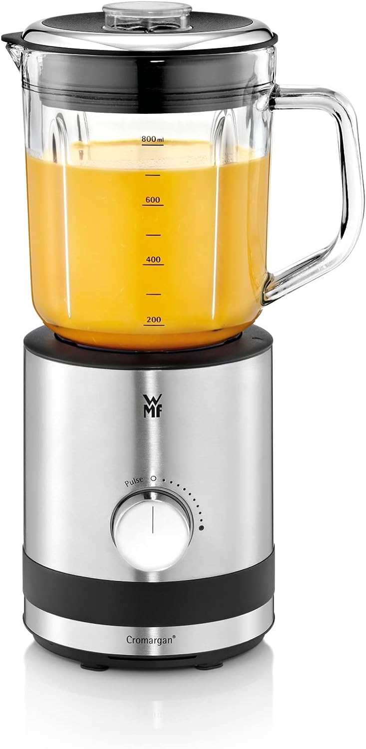 WMF KITCHENminis Blender mixeur, Bol en verre 0.8 L, 400 W, Cromargan 18/10, Lame inox à 6 ailettes, 5 vitesses, Fonction Pulse 0416490011