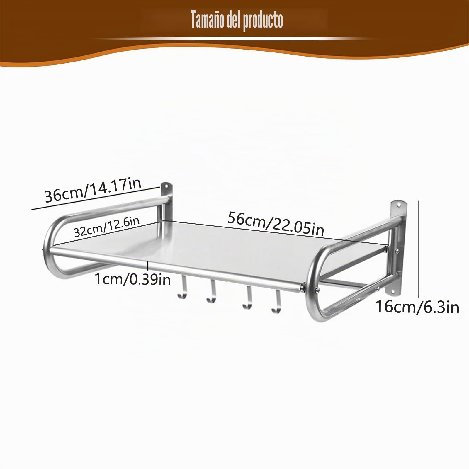 TWSOUL Estante para microondas, soporte de pared, estante de microondas con 4 ganchos, estante de pared de acero inoxidable para cocina, para horno, microondas, condimento, utensilios de cocina