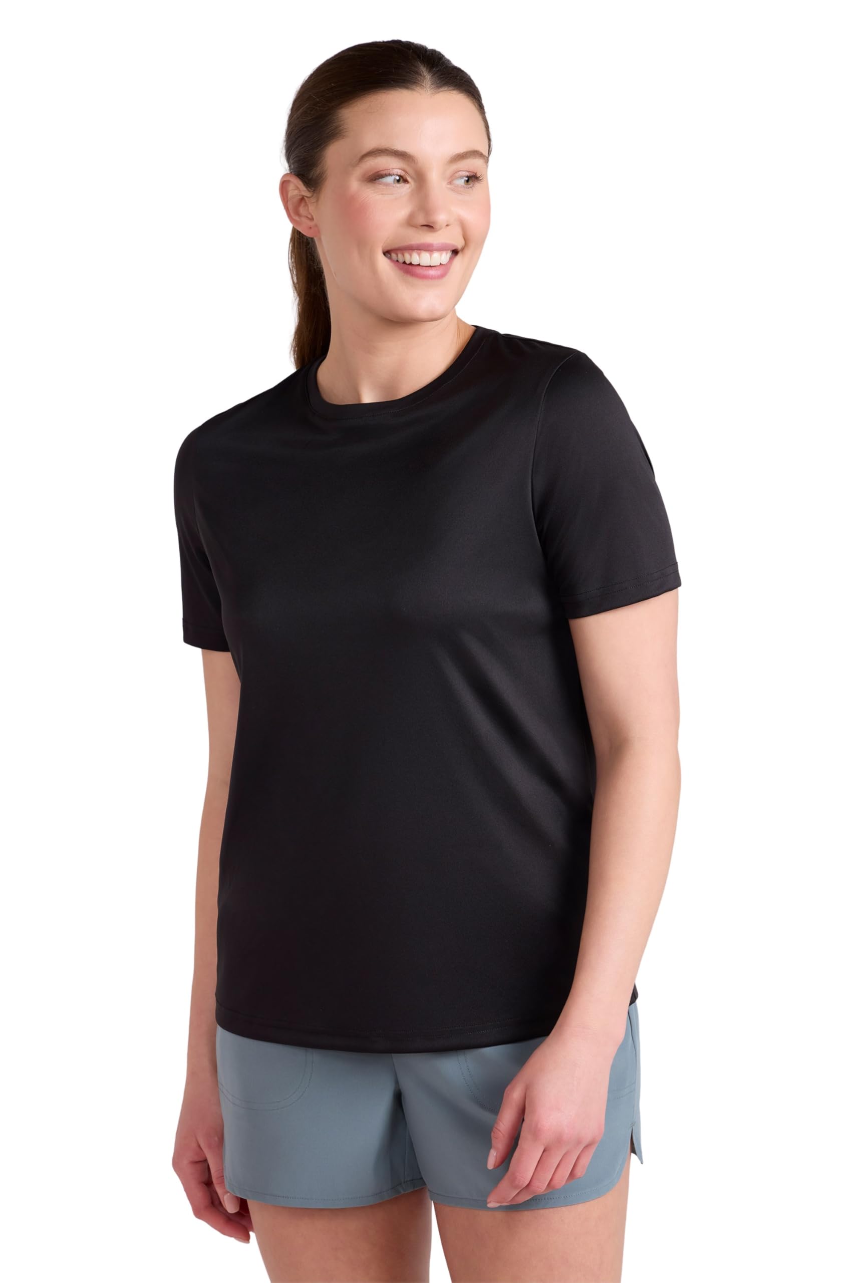 Mountain Warehouse Women's Black Lightweight Quick Dry Moisture Wicking Uv Protection Swimming T-Shirt In | Size: 14