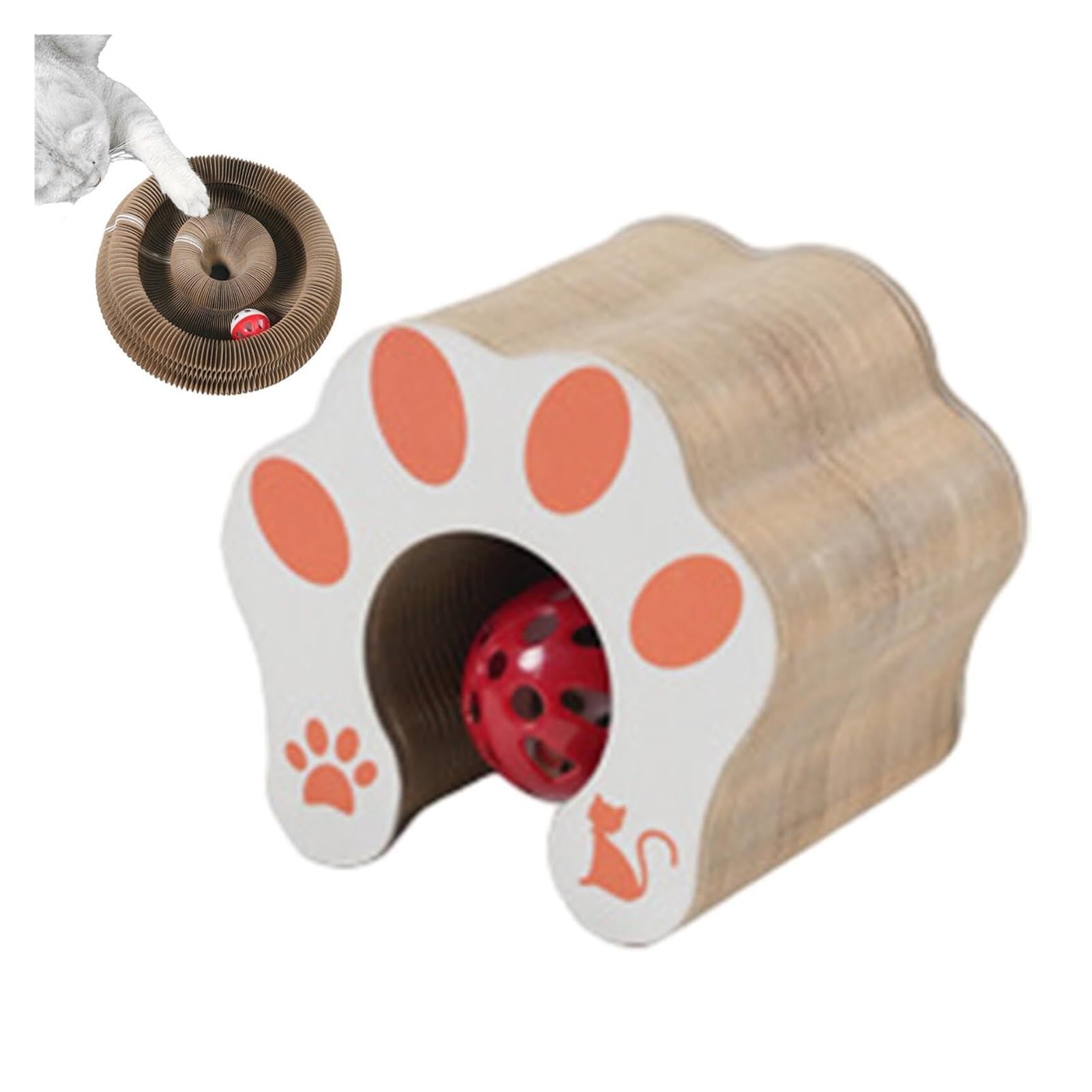 Griffoir pliable en carton pour chat blanc salon et circuit de balles