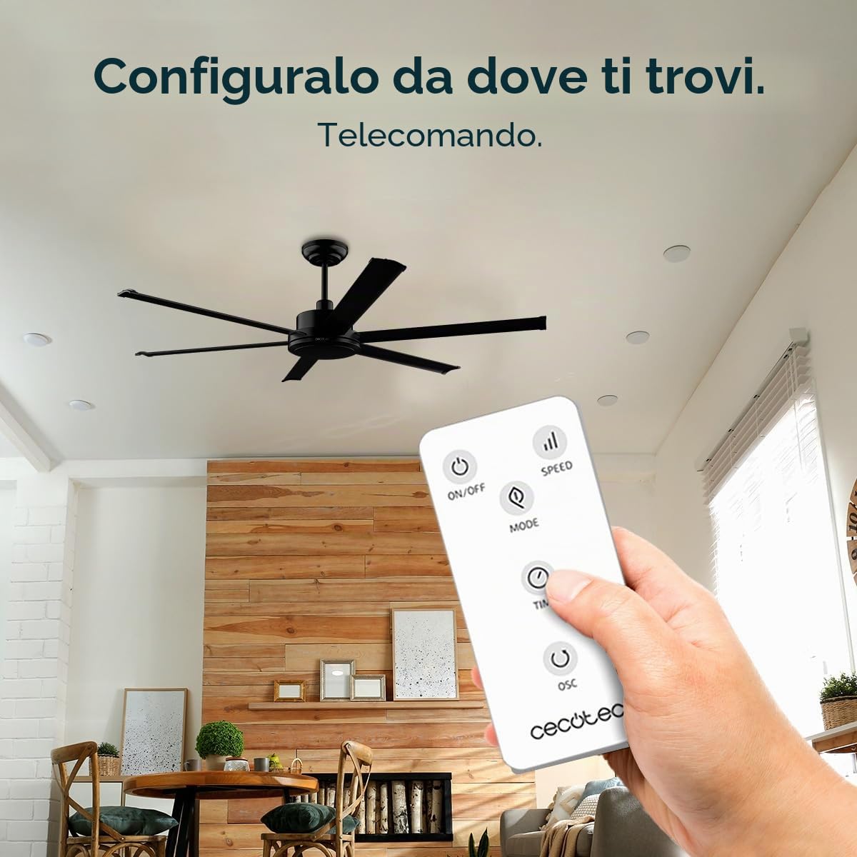 Cecotec - Ventilatori da Soffitto EnergySilence Aero 10000 Pro - 56 W, Diametro 254 cm, Telecomando, Timer Fino a 8 Ore, 6 Velocità, 6 Velocità, Estate/Inverno, Altezza Regolabile