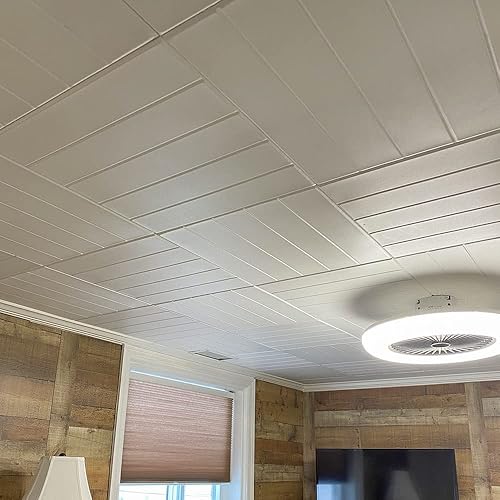 Miniatura 3 de A La Maison Ceilings R104 - Azulejo de techo de espuma prepintada (21.6 pies cuadradoscaja), paquete de 8, color blanco ultra puro