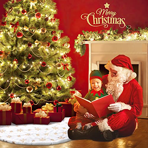 Coolwufan 48 Inches Christmas Tree Skirt For Xmas Tree Holiday Party Decoration White Plush Gold Sequin Snowflake (Gold) #TOP1