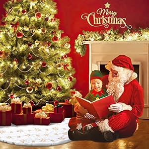 COOLWUFAN 48 Inches Christmas Tree Skirt for Xmas Tree Holiday Party Decoration White Plush Gold Sequin Snowflake (Gold) COOLWUFAN 48 Inches Christmas Tree Skirt for Xmas Tree Holiday Party Decoration White Plush Gold Sequin Snowflake Gold