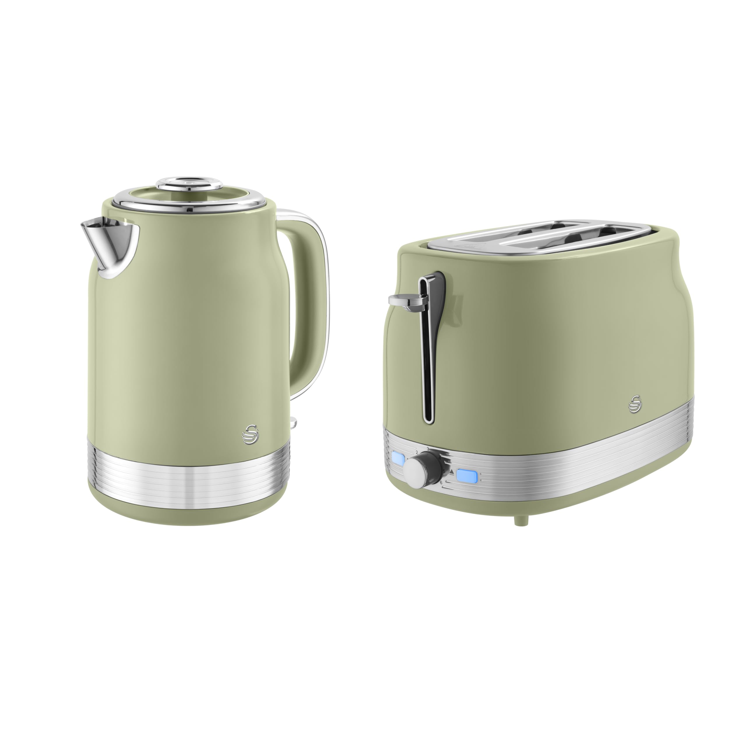 Swan Retro Kitchen Set, 1.7L Rapid Boil Kettle with Removable Limescale Filter and 930W 2-Slice Toaster with 6 Browning Levels, Green, SK19025GRN & ST19028GRN