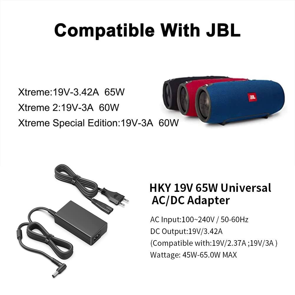 HKY 19V 65W Alimentatore Caricabatterie Caricatore per Altoparlanti Bluetooth portatile JBL Xtreme, JBL Xtreme 2/3, Xtreme Special Edition, Xtreme Plus & FUGOO XL, JBL Boombox 1/2, JBL BY HARMAN