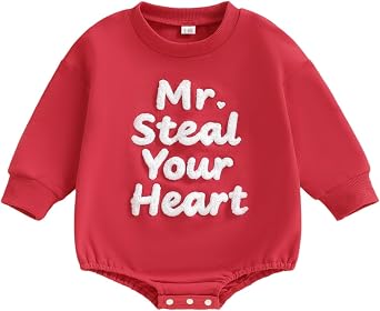 Mr Steal Your Heart Baby Boy Outfit Newborn Infant Valentines Day Long Sleeve Romper Fashionable Cute Jumpsuit