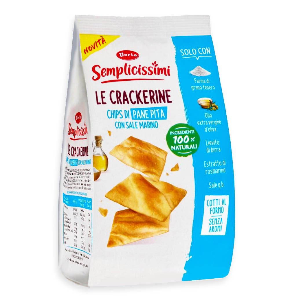 8X Doria Semplicissimi le Crackerine Chips di Pane Pita con Sale Marino 90g [CAIYA® BOX da 8 Confezioni]