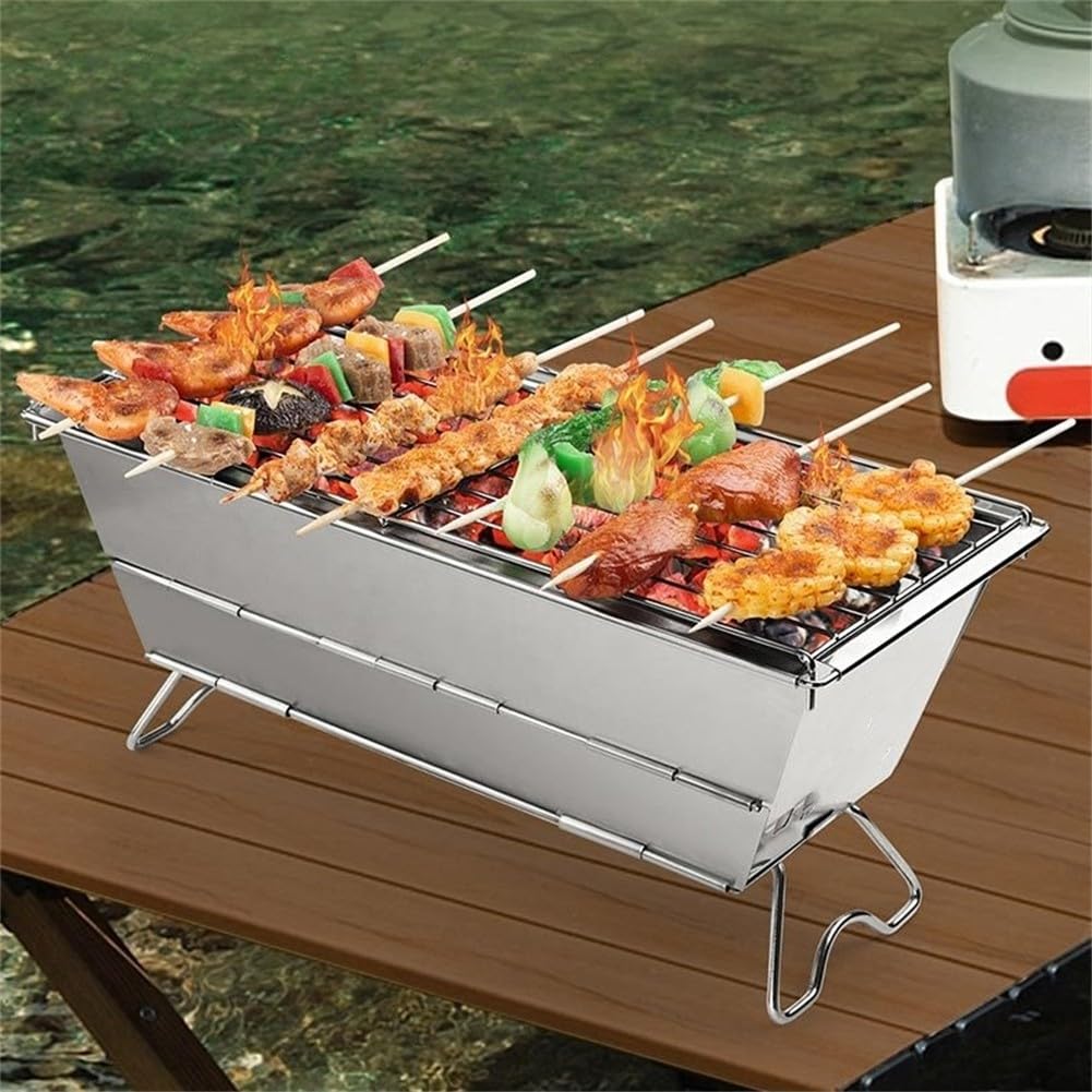 Przenośny grill ze stali nierdzewnej do gotowania na świeżym powietrzu, biwakowania, imprez plażowych i spotkań przy ognisku – składana kuchenka do grillowania na podwórku