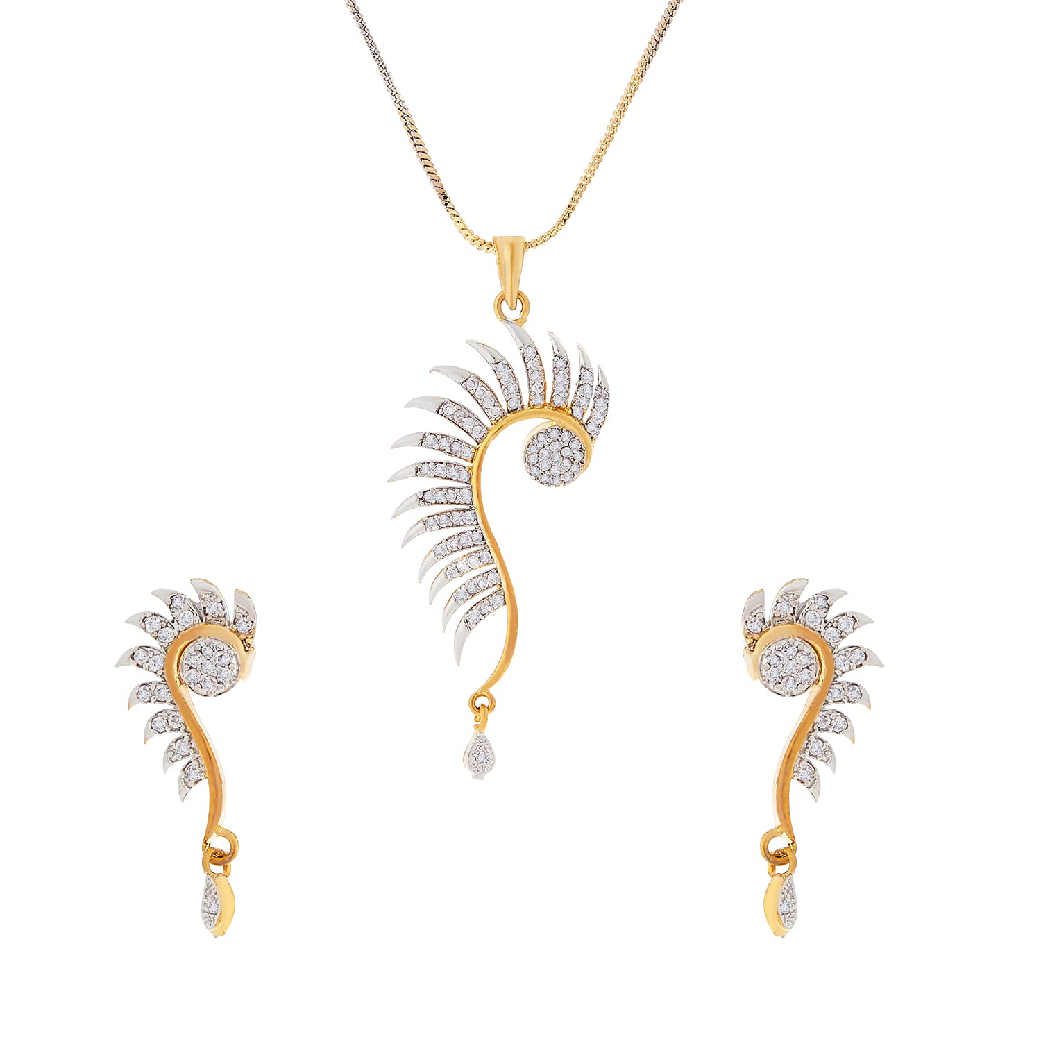 KENNICE American Diamond Gold-Plated Pendant Chain with Earrings For Women & Girls (B09D3MLD27) Amazon Price History, Amazon Price Tracker