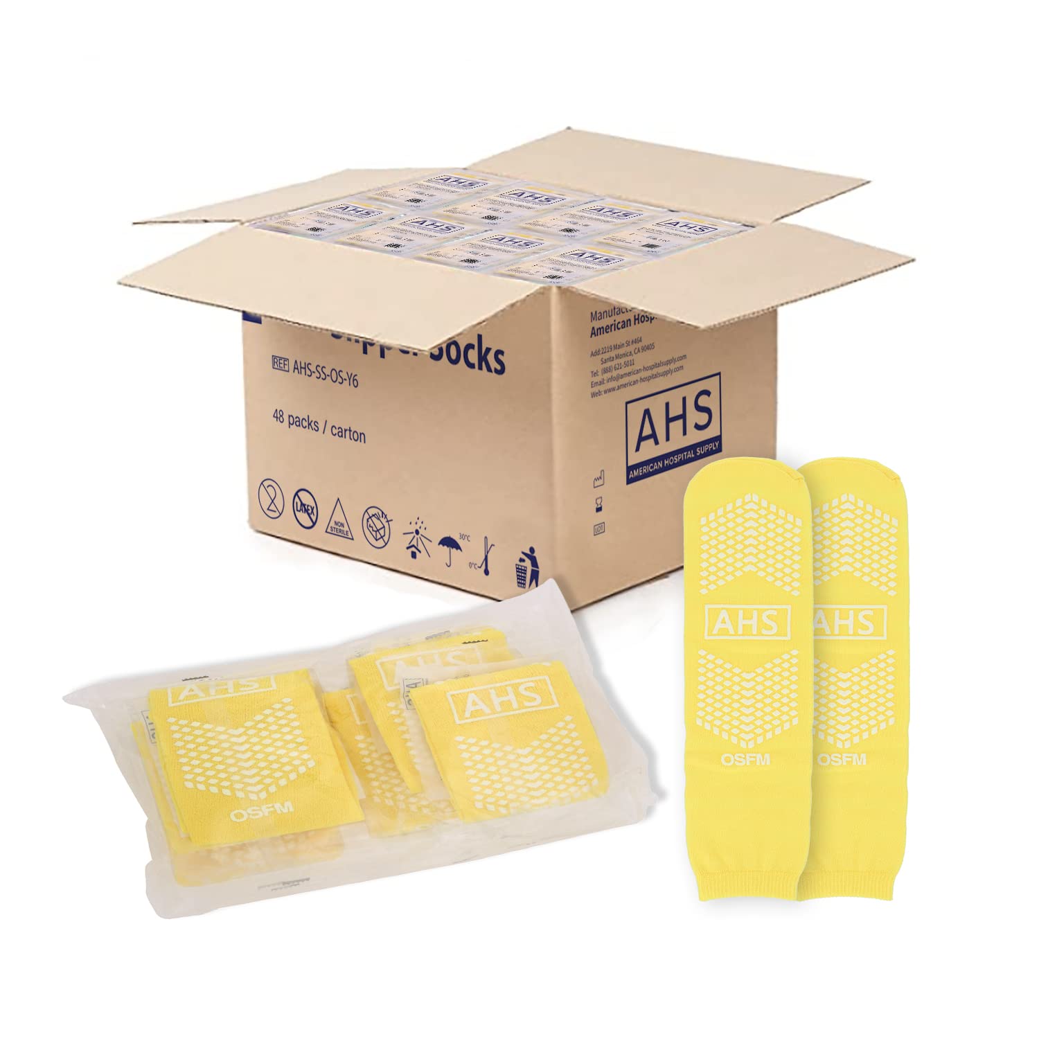 AMERICAN HOSPITAL SUPPLY Slipper Socks | Yellow One Size Hospital Socks | Grip Socks with Elastic Cuff | Case of 48 Pairs