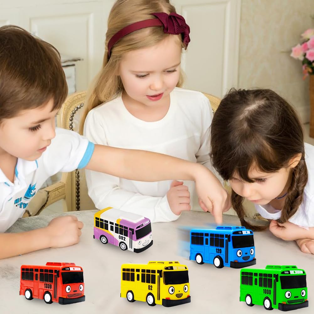 MaSif Autobús Juguete 5 PCS, Modelo de Autobús con Rueda para Niños de 3 Años en Adelante - Multicolor