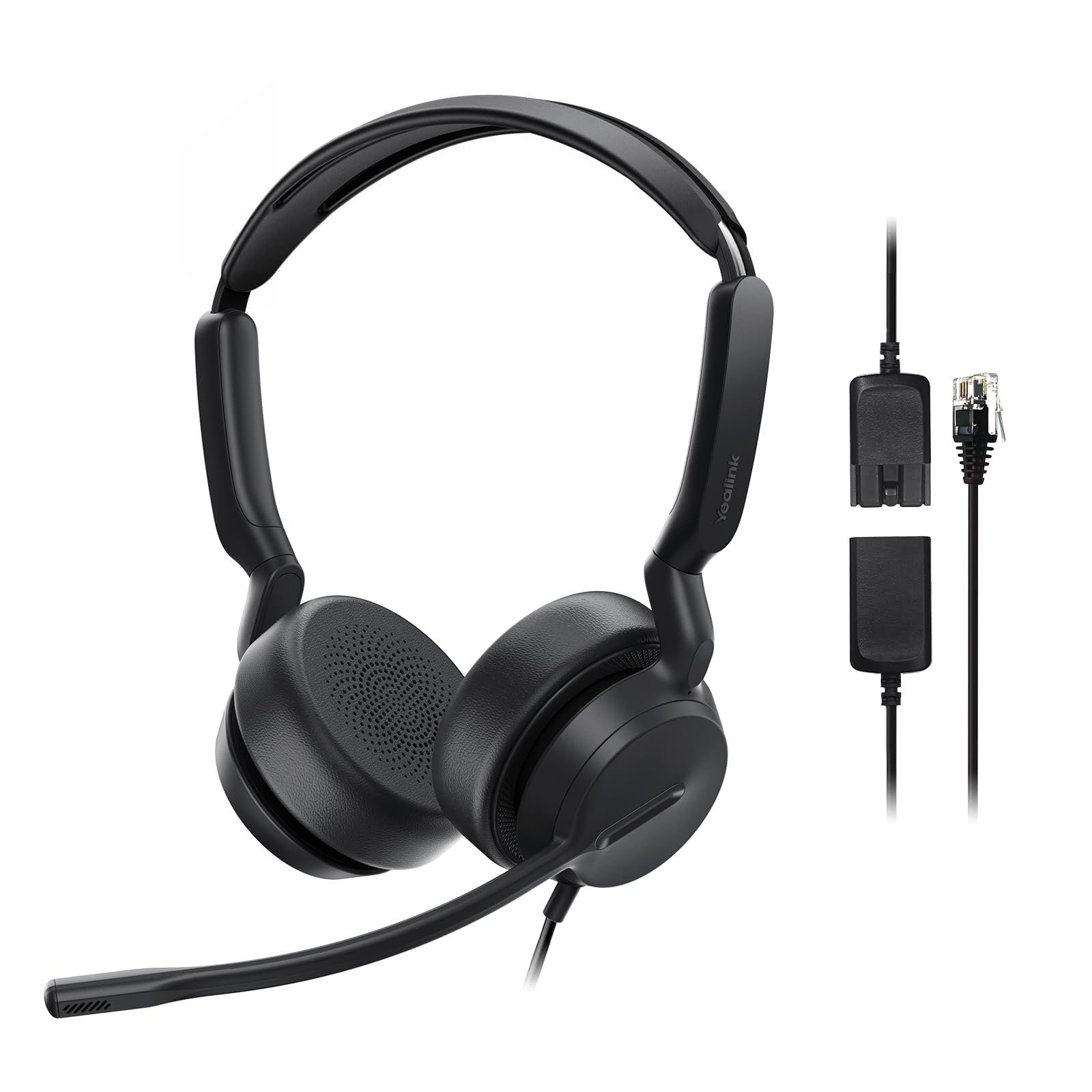 Yealink Phone Headsets for Office Phones YHS36 E2 QD to RJ9 Wired Headset Compatible with Poly Snom Phones Desk Landline VoIP Headset with Microphone -Dual/168g/2.1m Cable