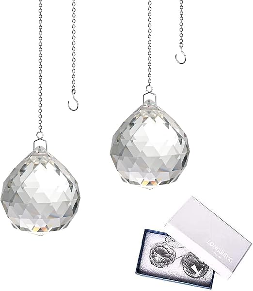 40mm Crystal Prism Ball Suncatcher for Window Rainbow Maker - Glass Pendant for Hanging Clear - Pack of 2