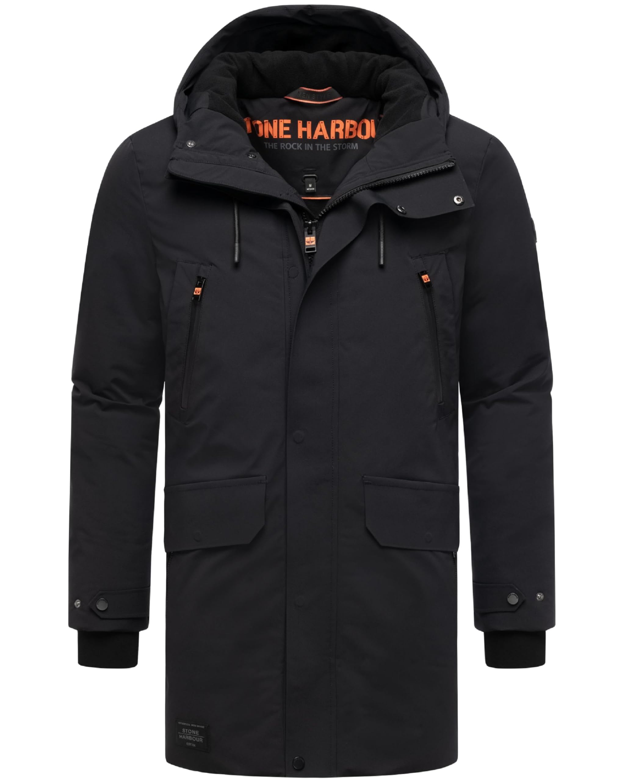 STONE HARBOUR Herren warmer Wintermantel lang Winterparka mit Fleece-Innenfutter, zahlreichen Taschen innen und außen und großer Kapuze Kitraan XX S-3XL