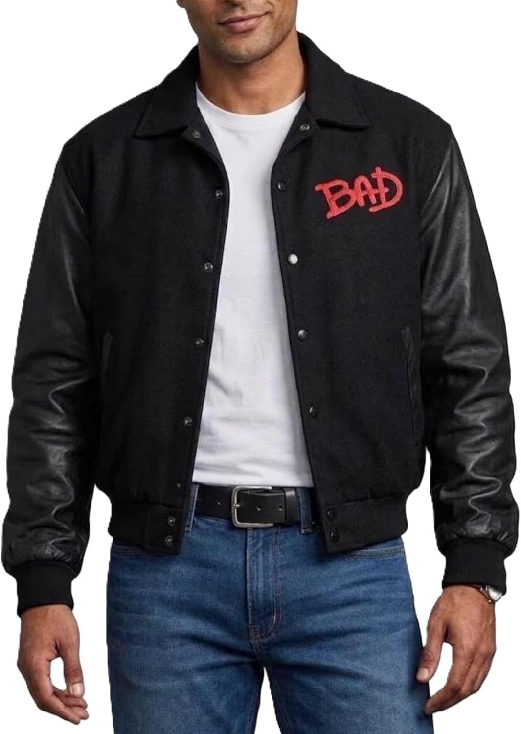 Black Leather Wool Varsity MJ Cosplay Apparel Zombie Concert Cosplay Halloween Costume