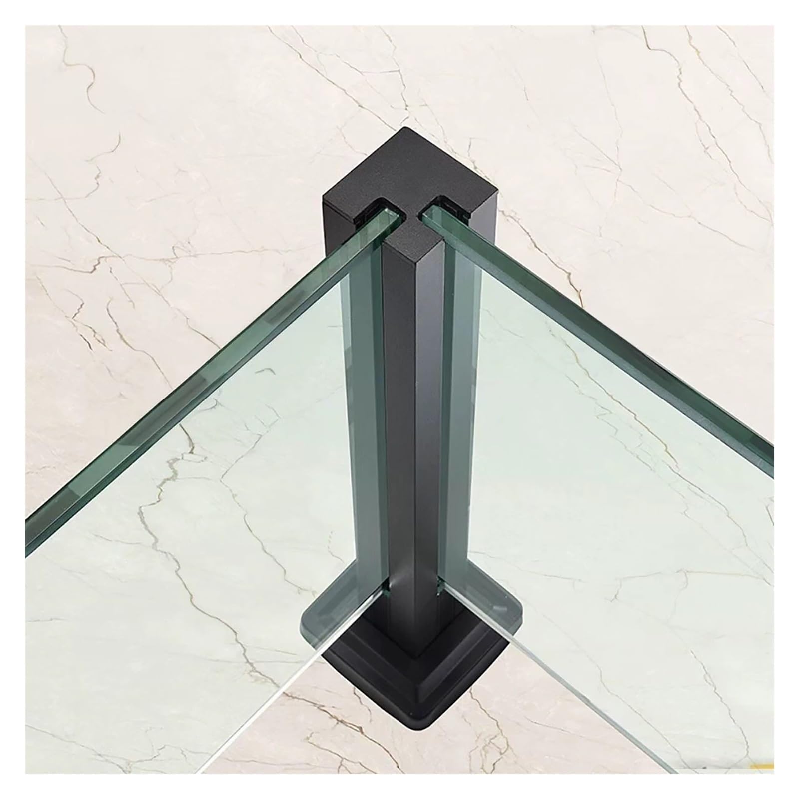 ZJKXJH Frameless Glass Baluster Post with Side Slot, Heavy Duty Stainless Steel Railing Post for Patio Deck Balcony Frameless Glass(Corner Post-Black,H-95cm/37.4in)