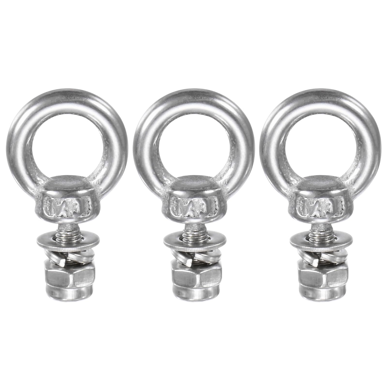 M METERXITY 3-Sets Eye Bolts with Nuts, M3x9mm 304 Stainless Steel Lifting Shoulder Eye Bolt with Washer and Nut for Hanging [Silver Tone]