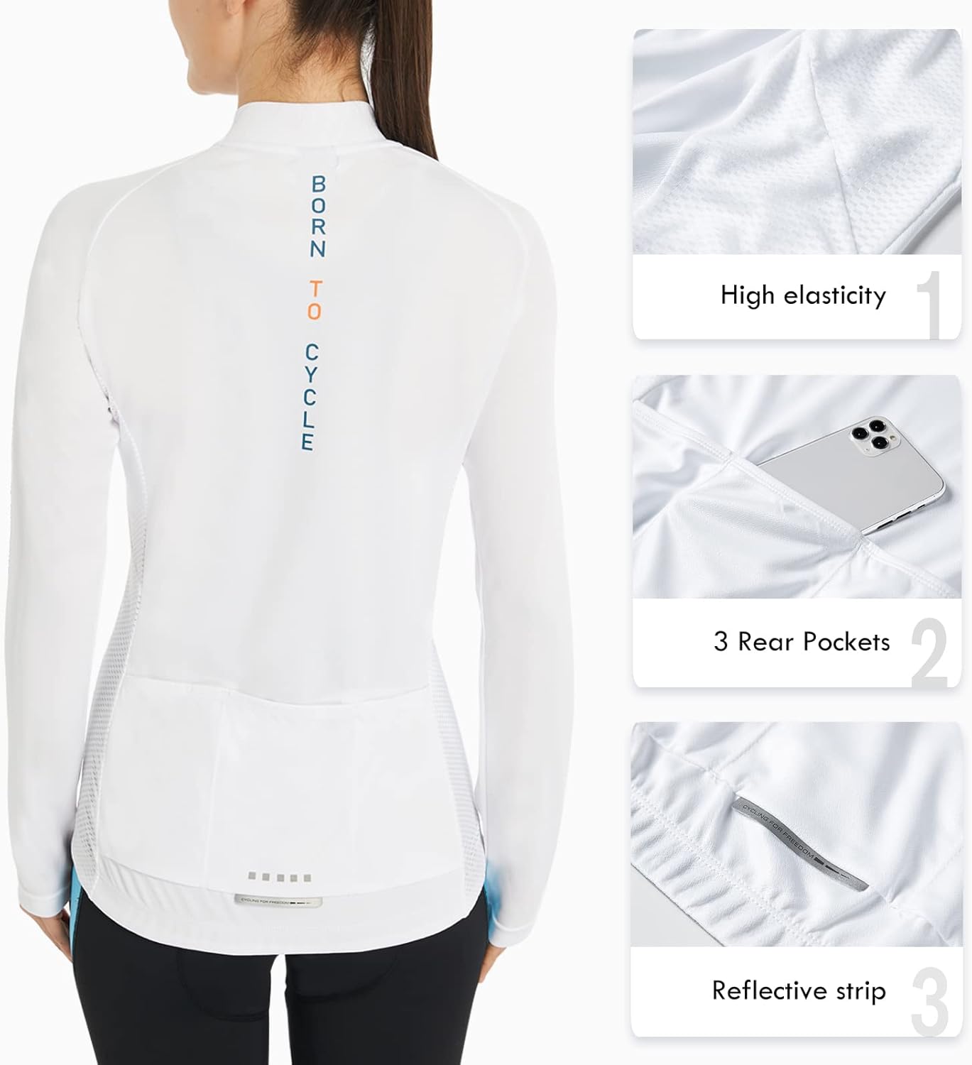 Santic Cycling Jersey Women's Long Sleeve Tops Bike Shirts Bicycle Jacket with Pockets