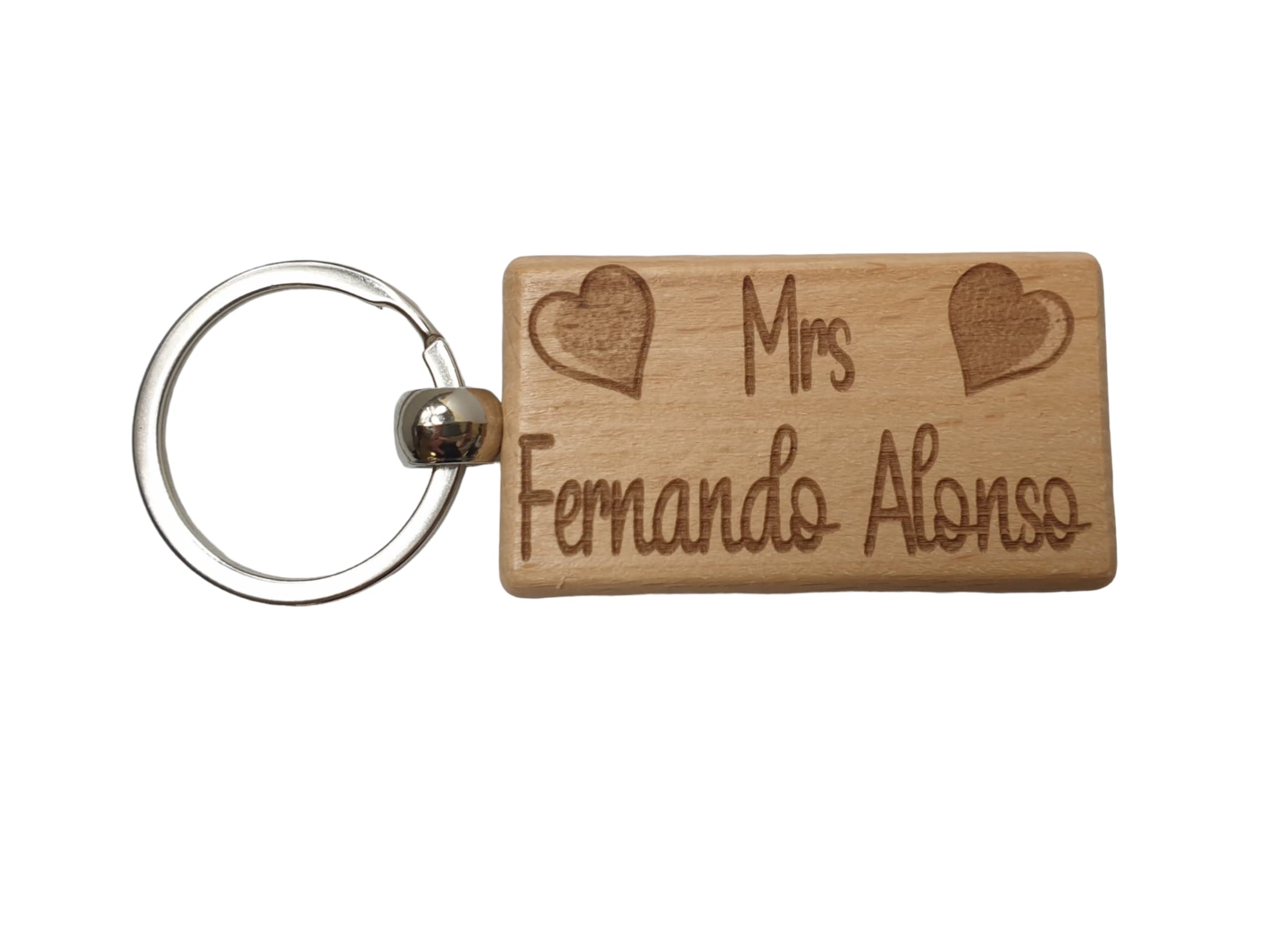 Decalarama Brown Mrs Fernando Alonso Keyring Gift - Engraved Wooden Formula One F1 Team Driver Fan Fun Cute Novelty Present