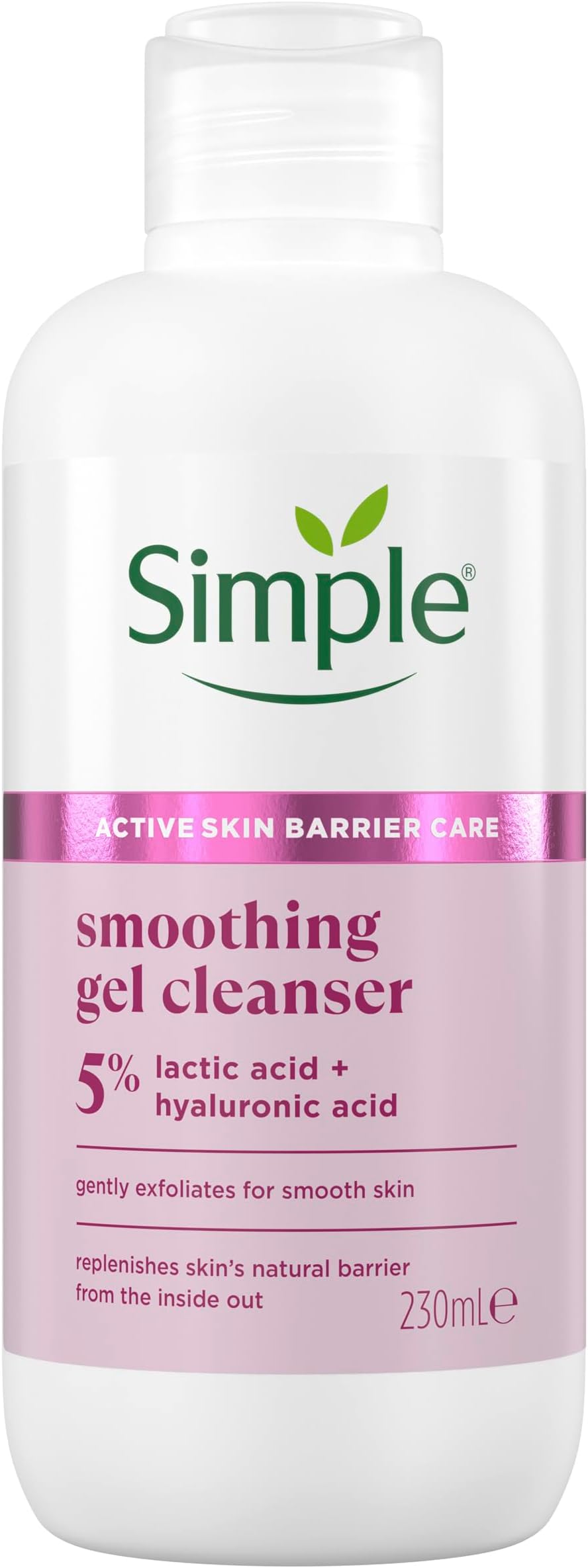 Simple Smoothing Gel Cleanser Face Cleanser Suitable for Even the Most Sensitive Skin with 5% Lactic Acid and Hyaluronic Acid 230 ml