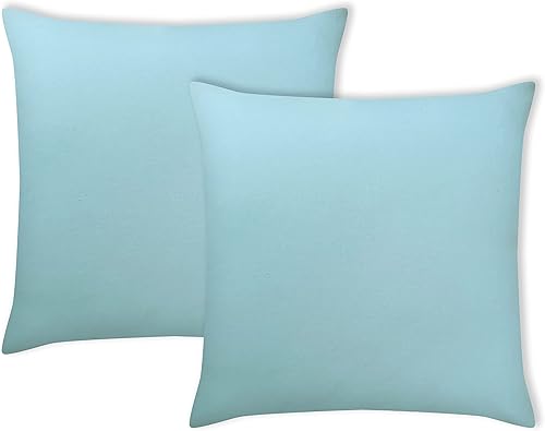 Craftbot Fundas de almohada decorativas 100% algodón, color azul claroazul bebé, 18 x 18 pulgadas, paquete de 2 unidades, sin relleno