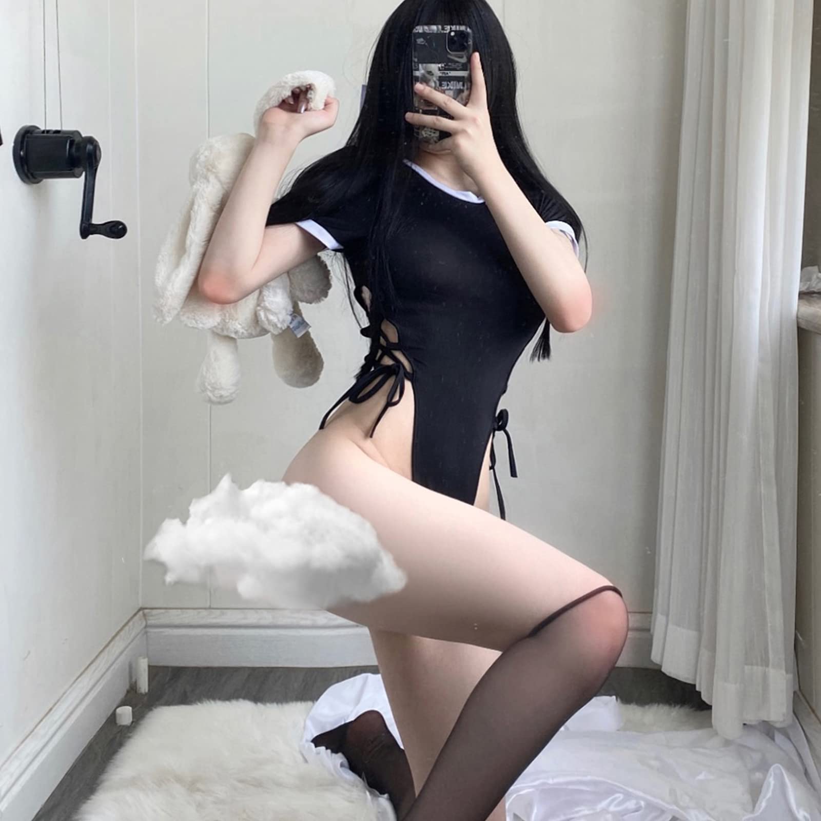 YOMORIO Womens Cute Japanese Uniform Lolita Anime Cosplay Lingerie Tie-Side Jumpsuit: Black