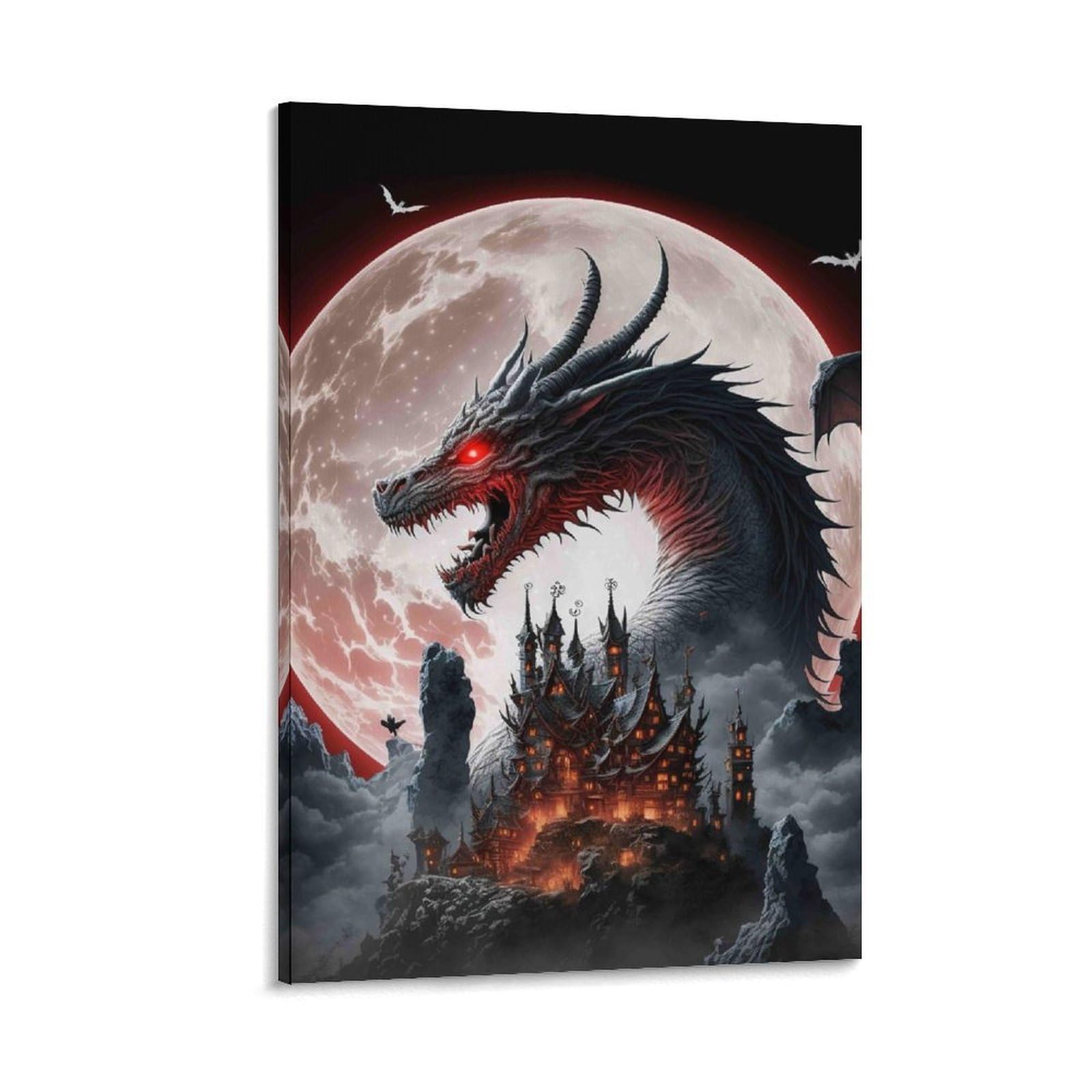 DHBANEIOK Dragon Castle Moon Wall Decor Poster Giclee Canvas Prints Modern Wall Art Picture Wall Hanging for Office Gym Living Room Decor 24x36inch(60x90cm)
