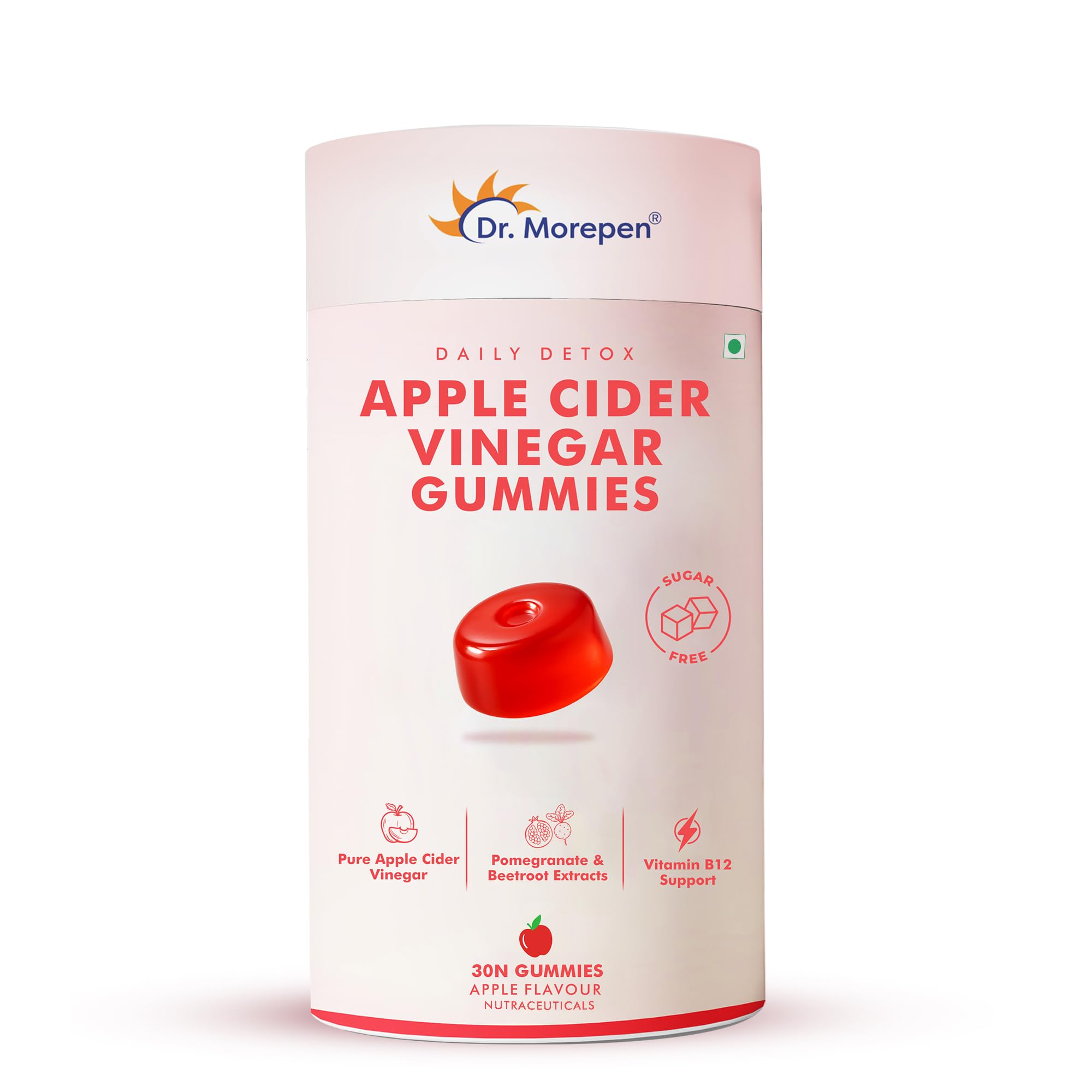 DR. MOREPEN Apple Cider Vinegar Gummies with Pomegranate, Beetroot & Vitamin B12, Sugar-Free Daily Detox Supplement – Apple Flavour, 30 Gummies-picture-10