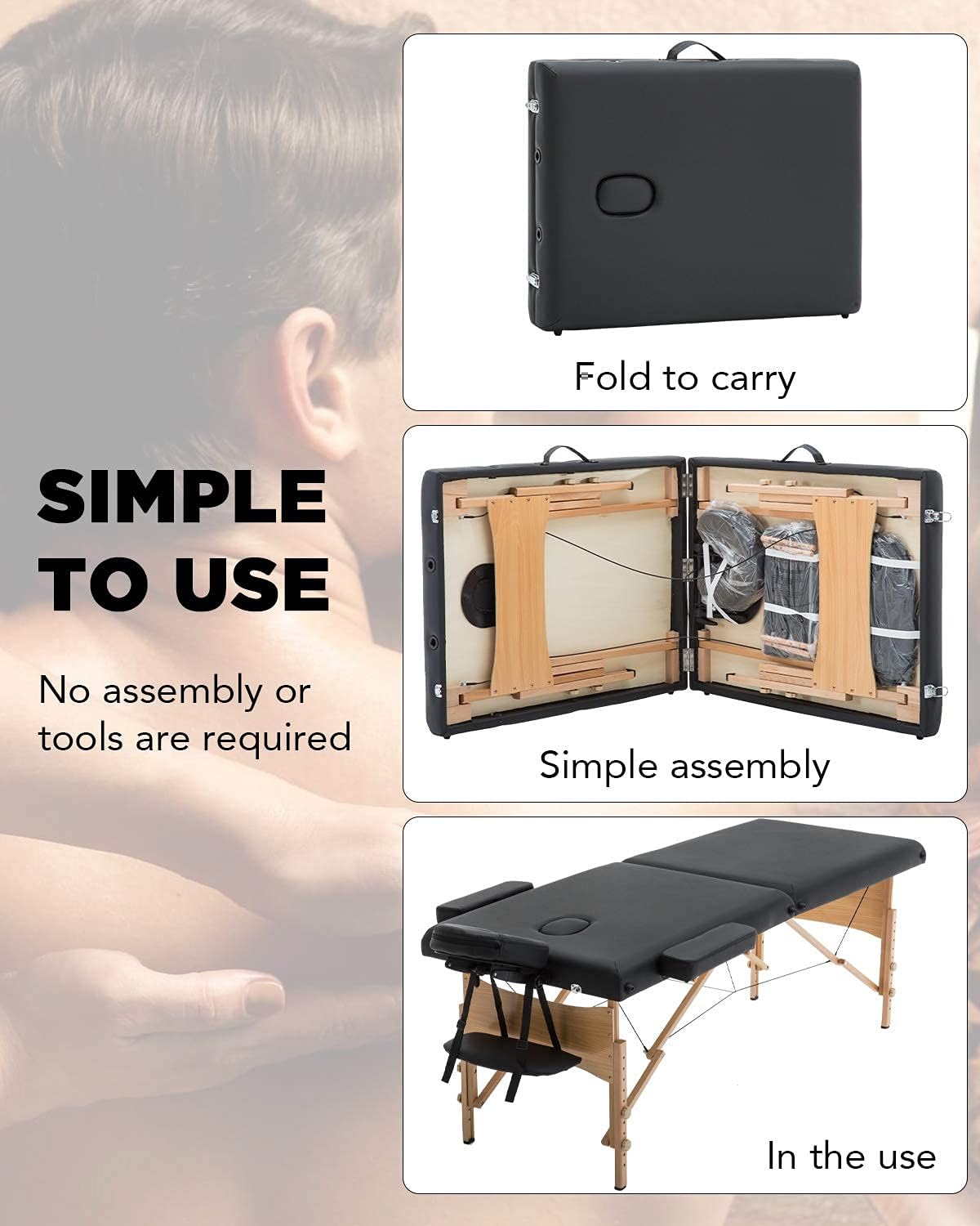 Sentiment 73 Inches Long 28 Inches Wide Folding Portable Massage Table with Carrying case, Black : Beauty & Personal Care