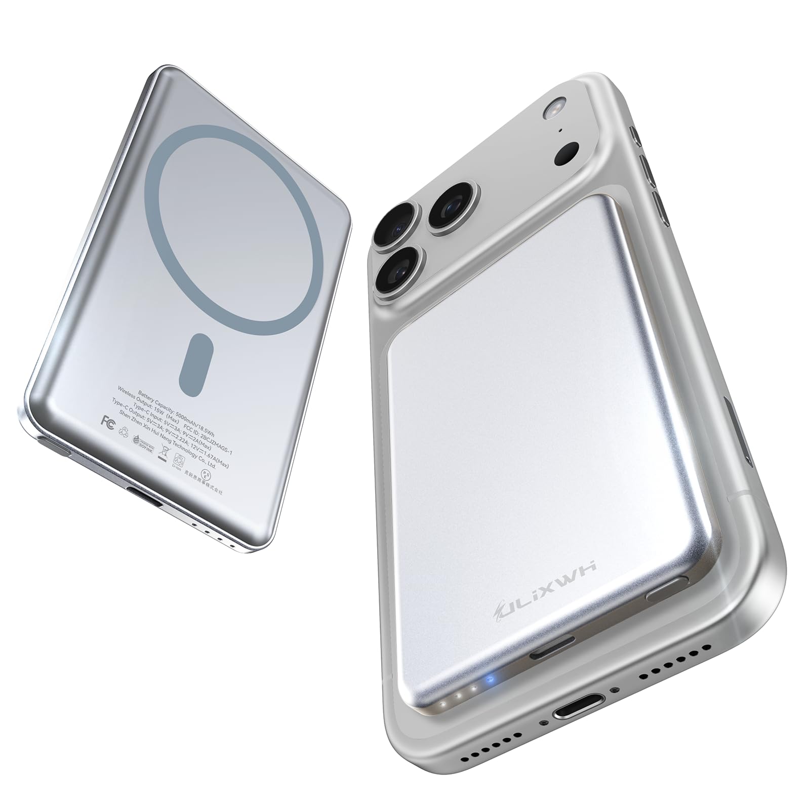 [0.3" Ultra Slim] [Alloy-Made] ULiXWH for Magsafe Portable Charger for iPhone, 2026 Upgrade 5000mAh Fast Charging Magnetic Power Bank, Wireless Battery Pack for iPhone 17 Air 16 15 Pro Max 14 13, Grey — view 11