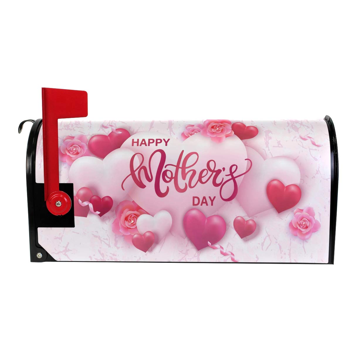 WOOR Happy Mothers Day with Hearts and Pink Roses Magnetic Mailbox Cover MailWraps Garden Yard Home Decor for Outdoor Standard Size-18