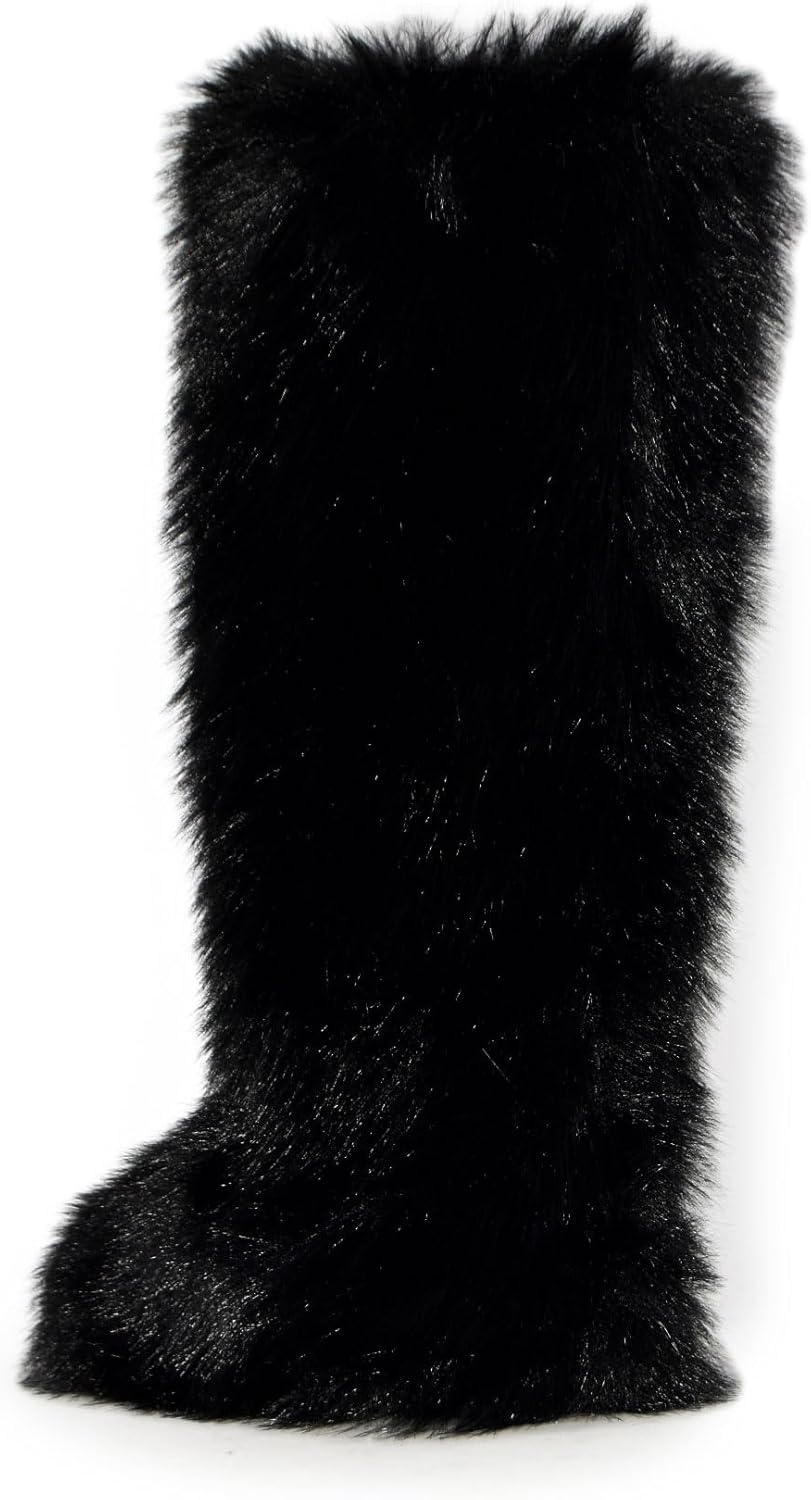 Wild Diva MELANIE-39 Women's Y2K Rave Trendy Fluffy Faux Fur Knee-High Winter Fashion Snow Boots