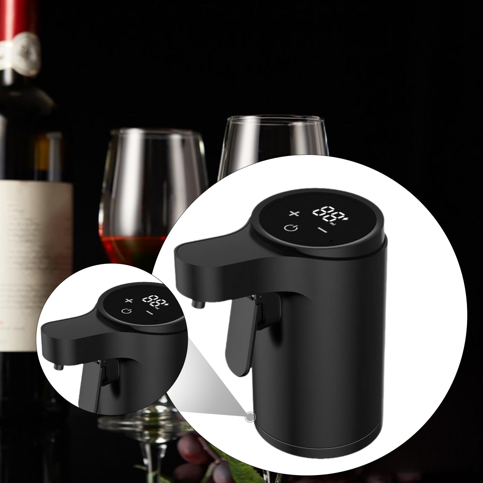 Qianly Distributeur de Vin Automatique Électrique Verseur Décanteur Aérateur et Accessoires pour Femmes Fabriqué En Pp avec Tube Flexible Anti-g, Noir
