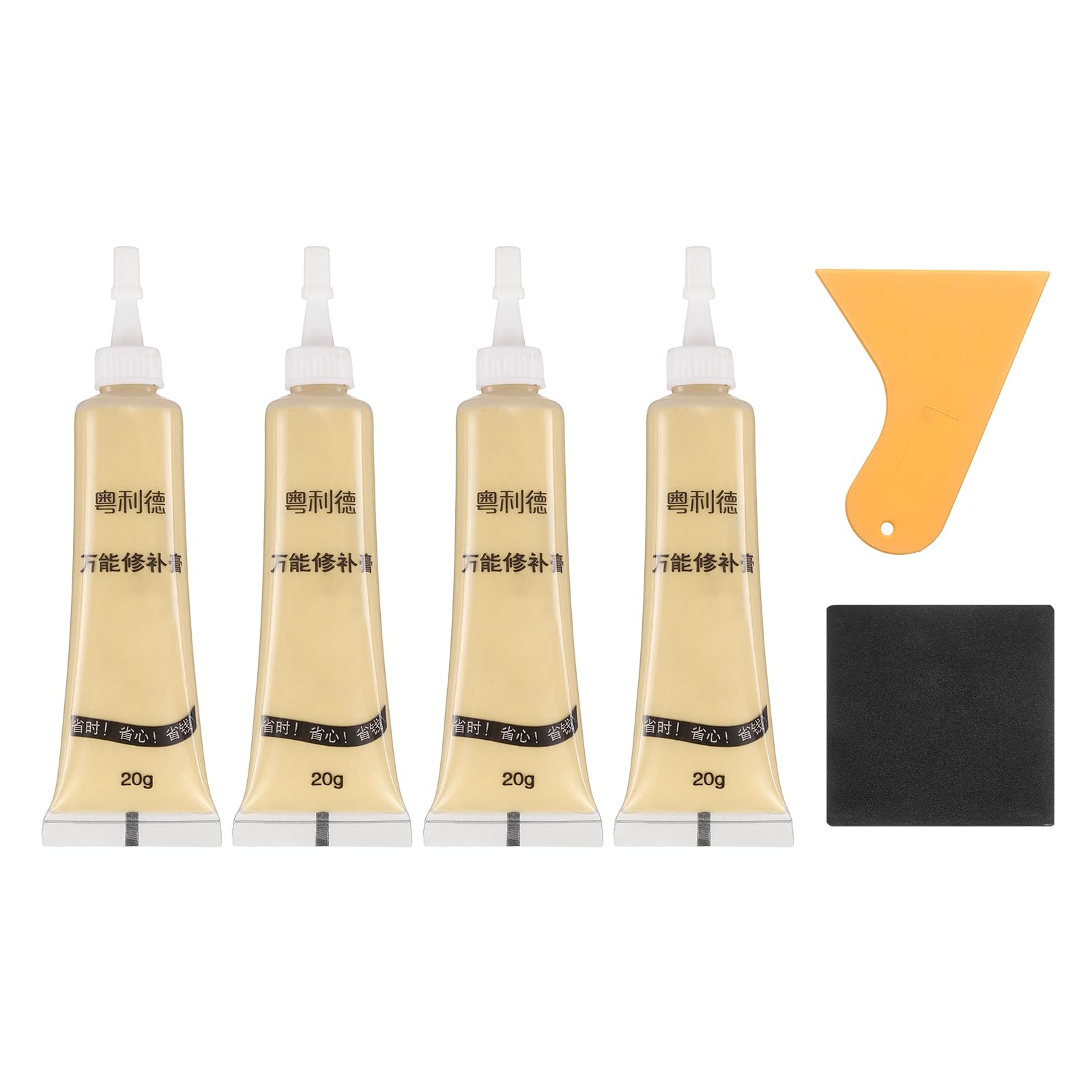 sourcing map Wood Repair Kit, 4 Pcs Touch Up Filler Wood with Scraper Sandpaper for Scratches Holes Crack Tables Desks Wooden Floors Repair Cover Ups, Yellow Maple